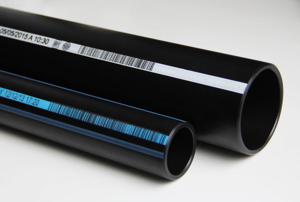 Polyethylene pipes with bar code marking.