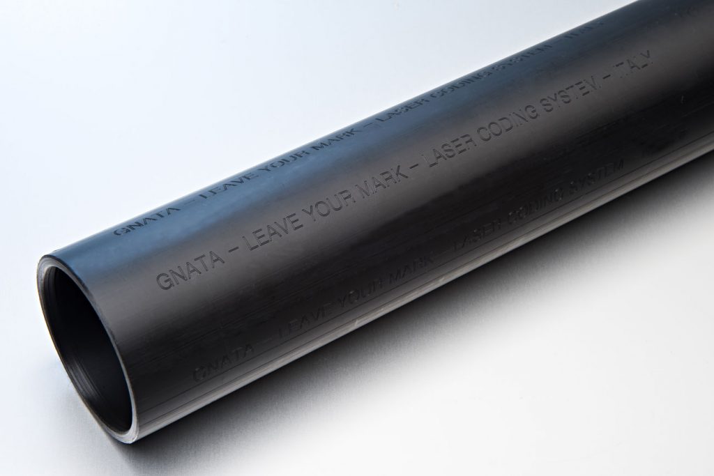 Polyethylene pipes with onyl laser marking, without continued colored stripe. You can get a marking engraved at 0.2 mm.